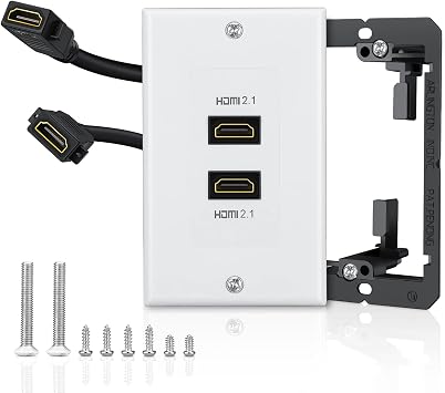 HDMI 2.1 Wall Plate2 Port, ELECTOP 8K HDMI Wall Outlet Pass Through with Low Voltage Metal Mounting Bracket, Supports 8K@60Hz and 4K@120Hz, 3D, HDR, 48 Gbps HDMI Box, Fits Home Theater Systems