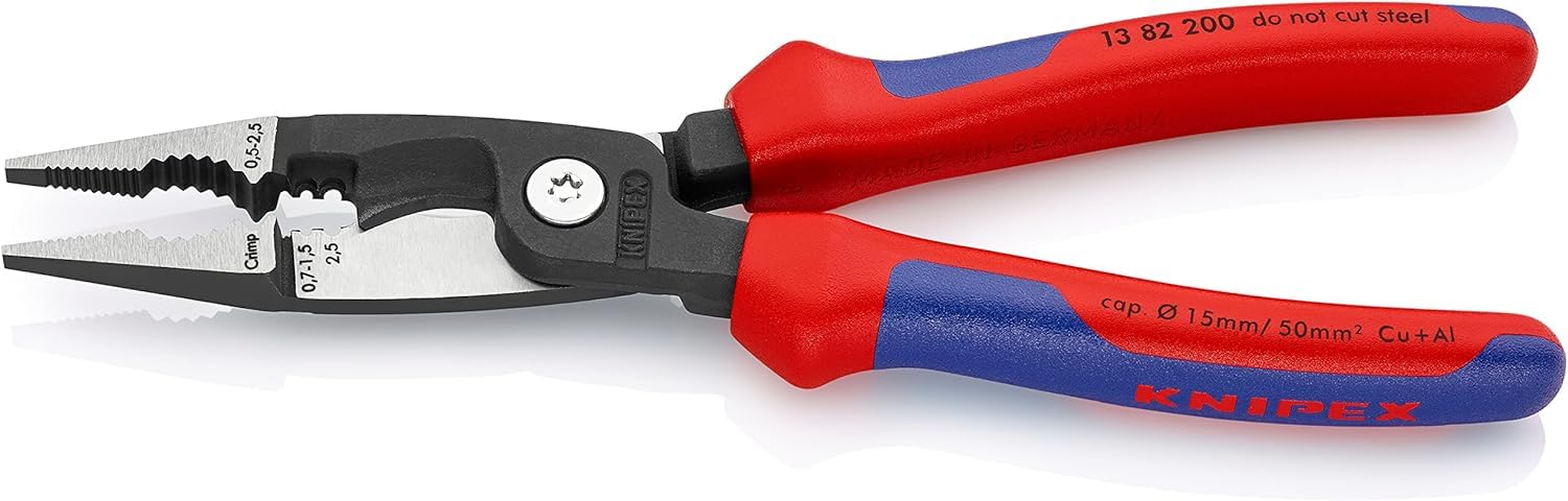 KNIPEX Alicate para instalaciones eléctricas negro atramentado, con fundas multicomponentes 200 mm 13 82 200
