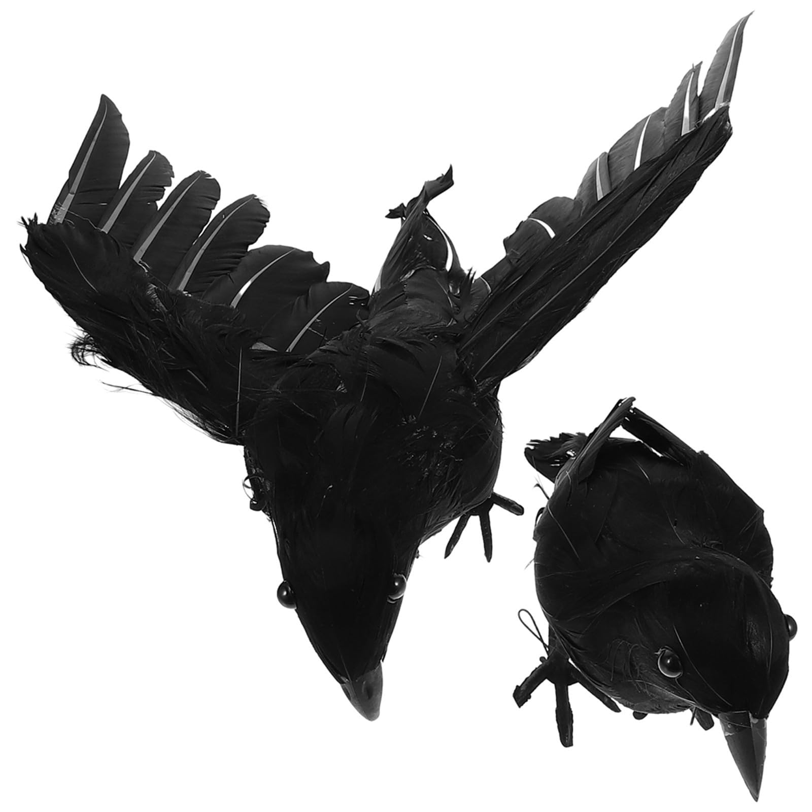 Cuervos decorativos de plumas para ambientar casas embrujadas y fiestas temáticas de miedo