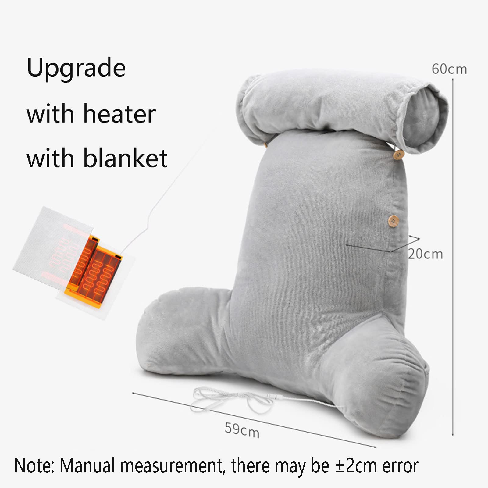 Cuscino da Lettura, Grande Cuscino da Riposo a Letto, con braccioli di Supporto, con Coperta, artefatto per Fare Un pisolino, Ottimo per Lavorare, Leggere o Giocare sul Letto/Divano/Pavimento