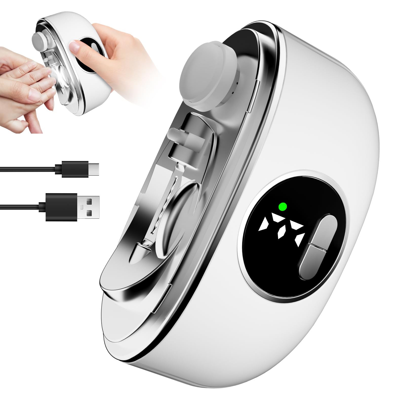 Upgrade 3-in-1 Elektrischer Nagelknipser mit 6 Geschwindigkeiten, elektrischer Nagelknipser mit LED und Polieren, geeignet für Finger- und Zehennägel für ältere Menschen, Erwachsene und Säuglinge