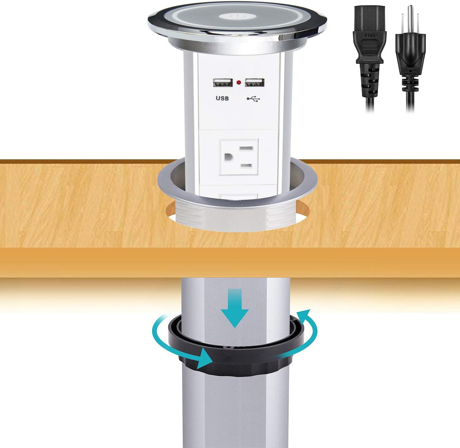 Best Cyber Monday 🔥 Kungfuking Intelligent Motorised Pop Up Socket Surge Protector Power Strip Retractable Power Strip with Dual USB Charging Stations for Kitchen Counter, Conference Room (White)