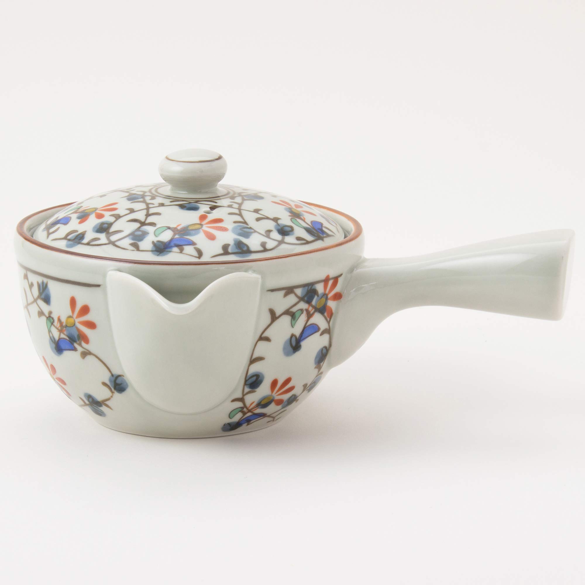 白掛彩草花急須　陶葊 日本製常滑燒富仙黑泥白花急須壺320ml 附濾網櫻花陶瓷茶壺橫手急須茶壺