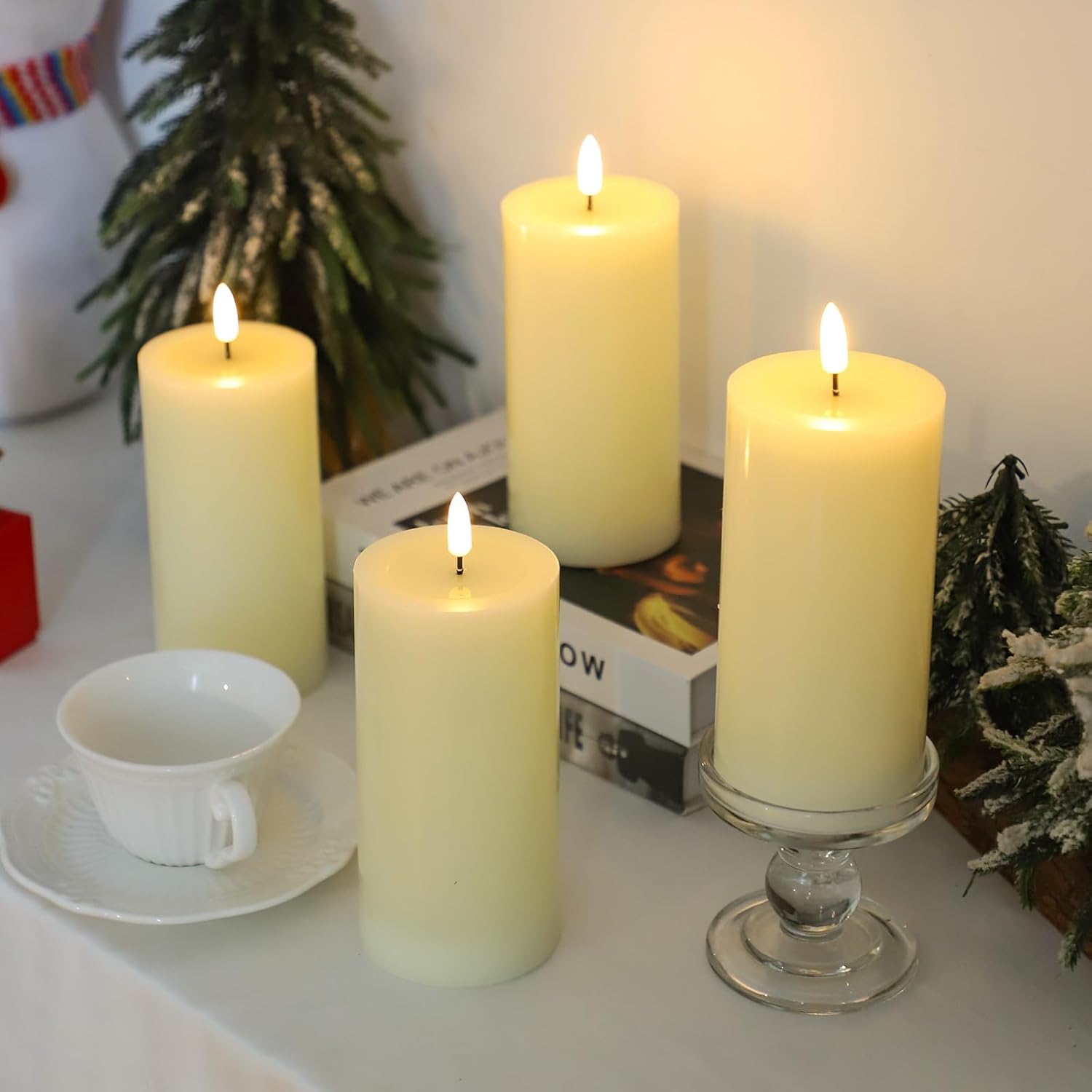 4 packs flameless candles, battery operated with remote, real wax flickering led candles, for home fall halloween christmas party candelabra d3 xh6(ivory) ivory-real wax
