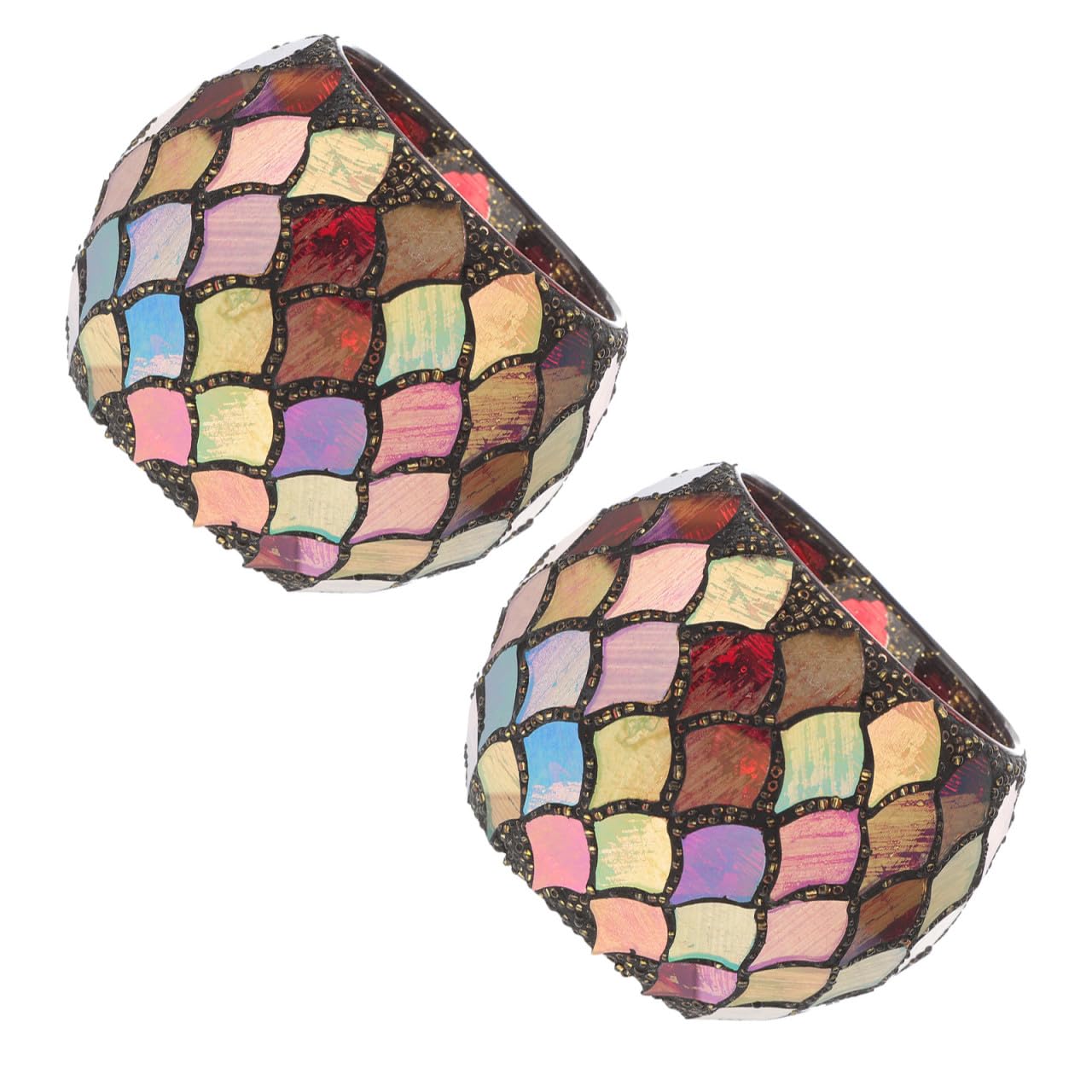 TOPBATHY 2 Piezas Portavelas de Cristal con Diseño de Azulejos Rojos para Velas de Té, Soporte Votivo Versátil para Decoración de Dormitorio y Cafetería