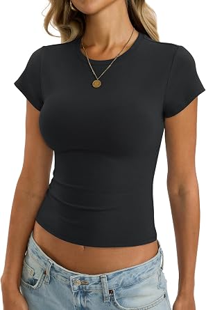 EasyGala Womens Cotton Crop Baby Tee Basic Crew Neck T Shirts Fitted Going Out Tops Summer Cute Gym Workout Clothes 2026