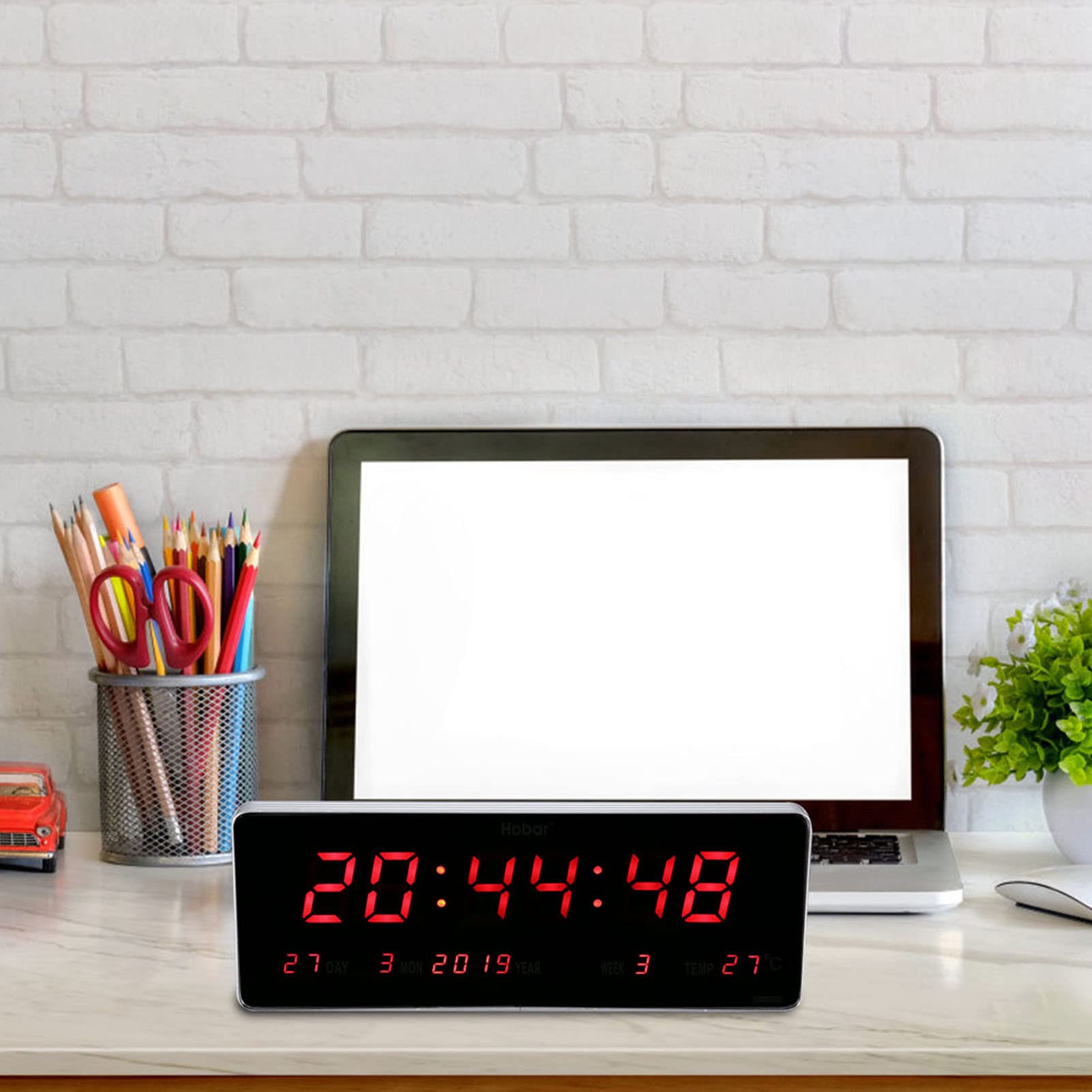 Dioche Sonew 14.2 `` Orologio Digitale da Parete Grande, Display a LED Elettrico Orologio da Parete Moderno con Calendario per Camera da Letto Ufficio(Calendario + Temperatura + Settimana)