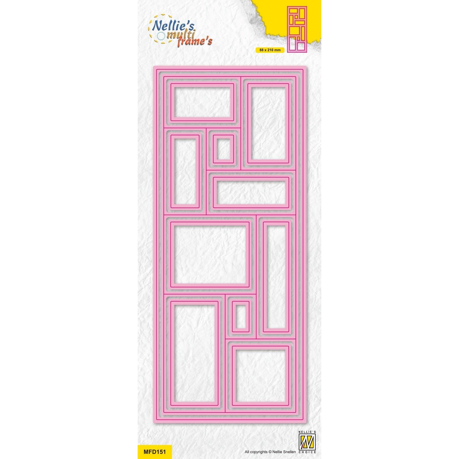 Nellie's Choice Nesting Rectangle Multi Frame 8,8 x 21 cm-12 Cutting Card Making Supplies-Metal Dies for Scrapbooking, DIY and Paper Crafts, Pink, 88x210mm