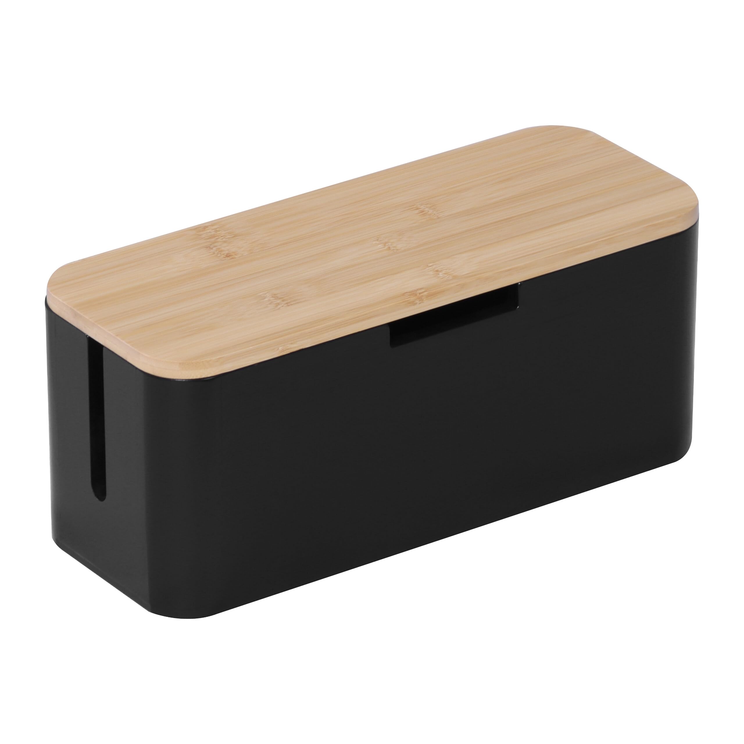 Relaxdays Scatola Porta Cavi in bambù, Coperchio, 14,5x34x13,5 cm, nasconde Cavi, Naturale/Nero