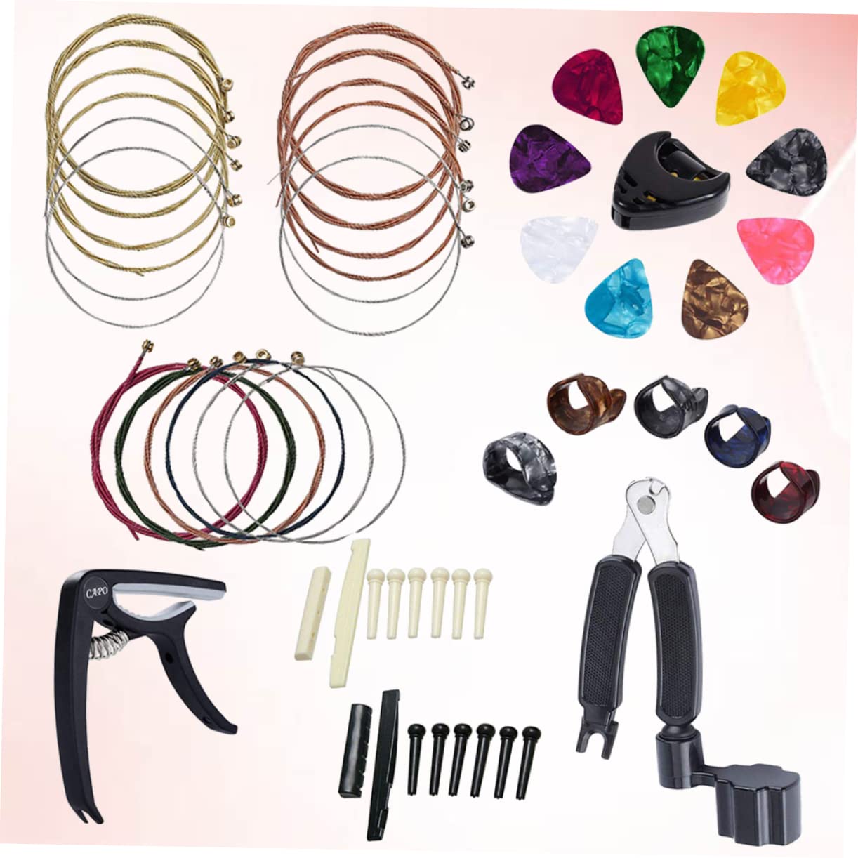 Toyvian 3pezzi Accessori Per Chitarra Capotasto Plettro e Kit Per Sella e Nut Strumento Di Cambio Stringhe Con Avvolgitori e Supporto Nero