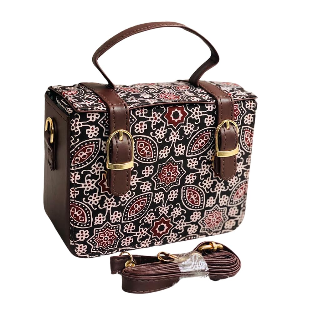 The Curio Street Womens Bag I Box Hand-Bag Cum Sling-Bag I Brown Color I Floral Design Pattern (B0D2RLR42L) Amazon Price History, Amazon Price Tracker