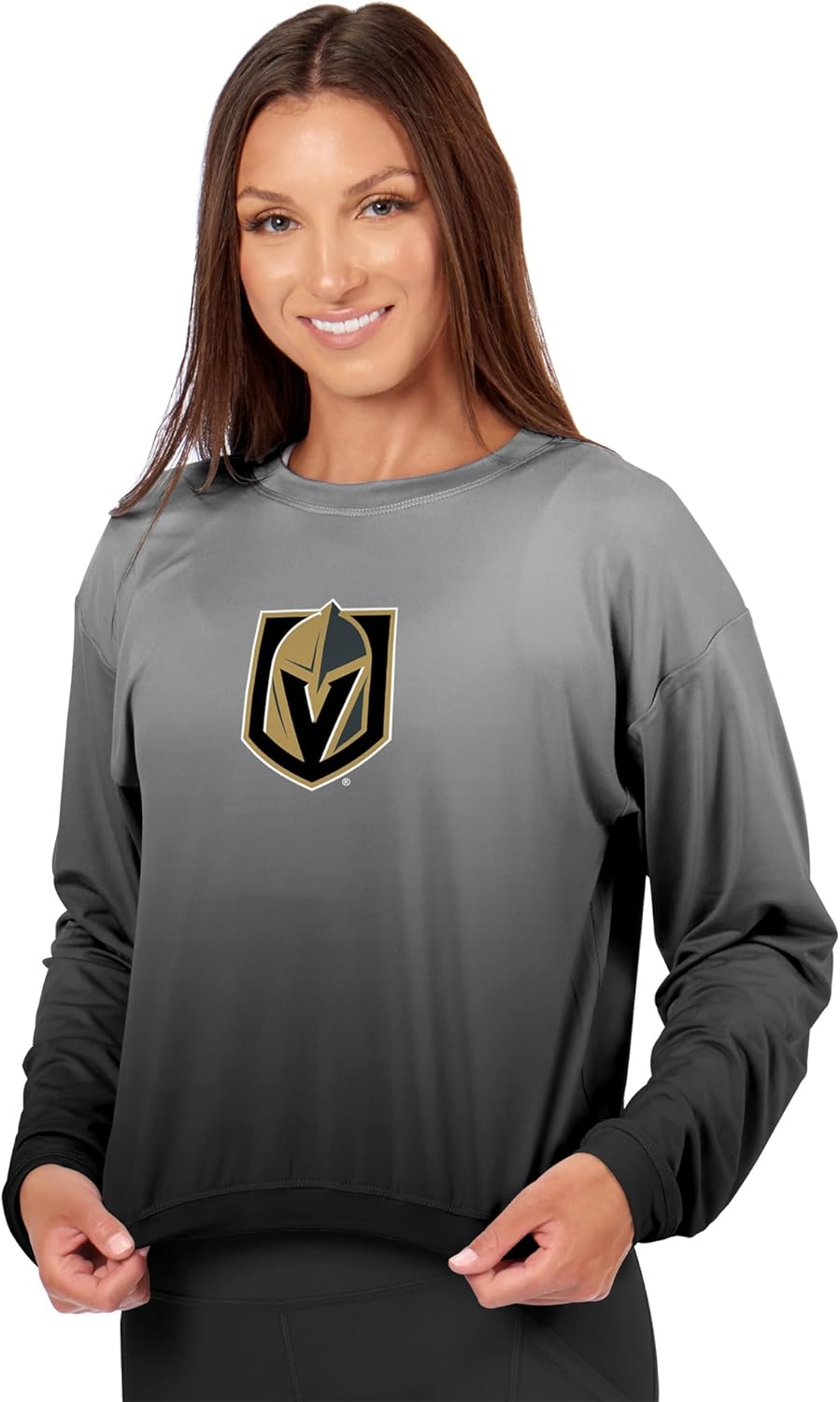 CERTO NHL Vegas Golden Knights Women's Long Sleeve High-Low Top, Ombre Wash Crewneck T-Shirt, Officially Licensed Fan Apparel, X-Large