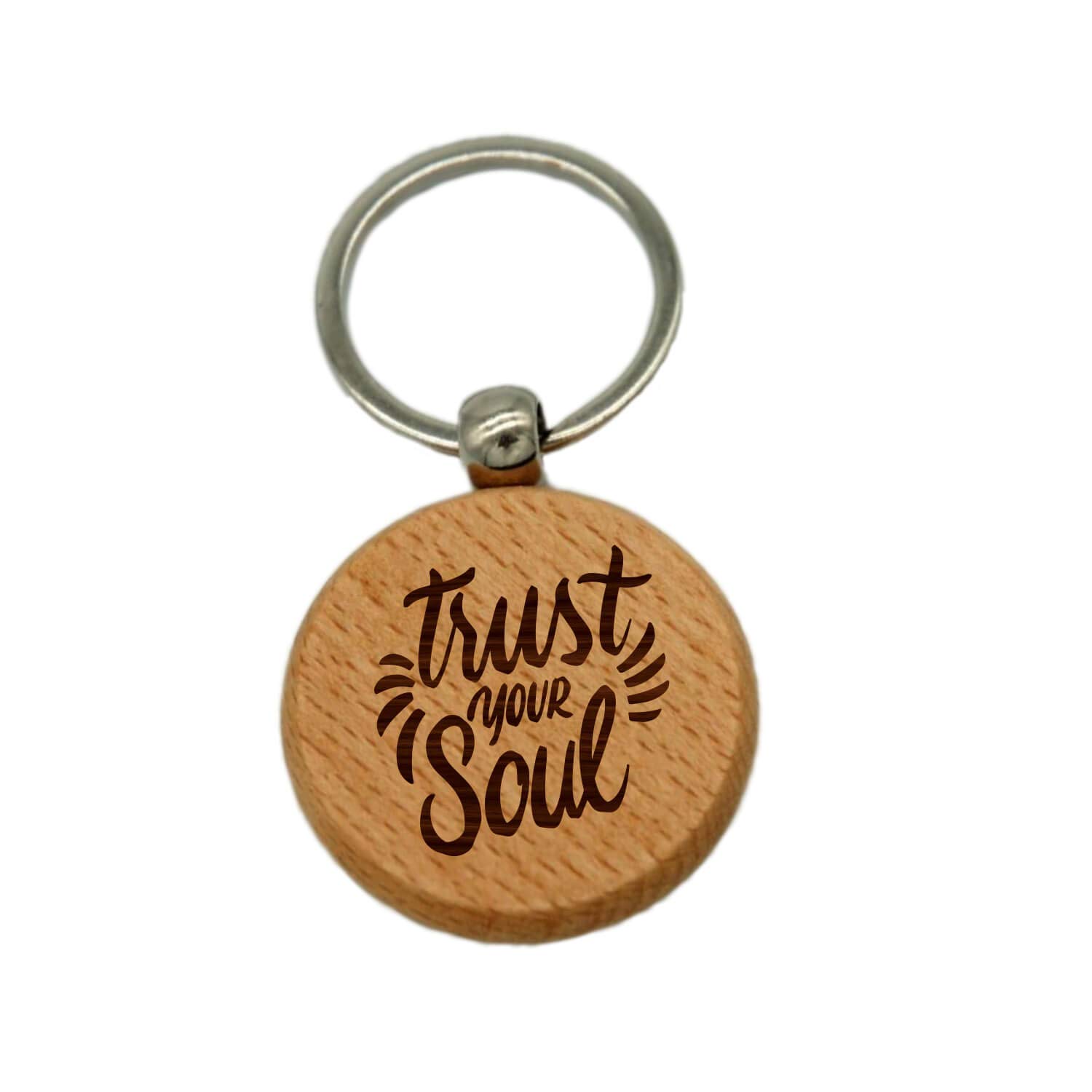 Yaya Cafe Wooden Keyrings Motivational Quotes Trust Your Soul Engraved Keychain for Men Women Car Bike Home - Round