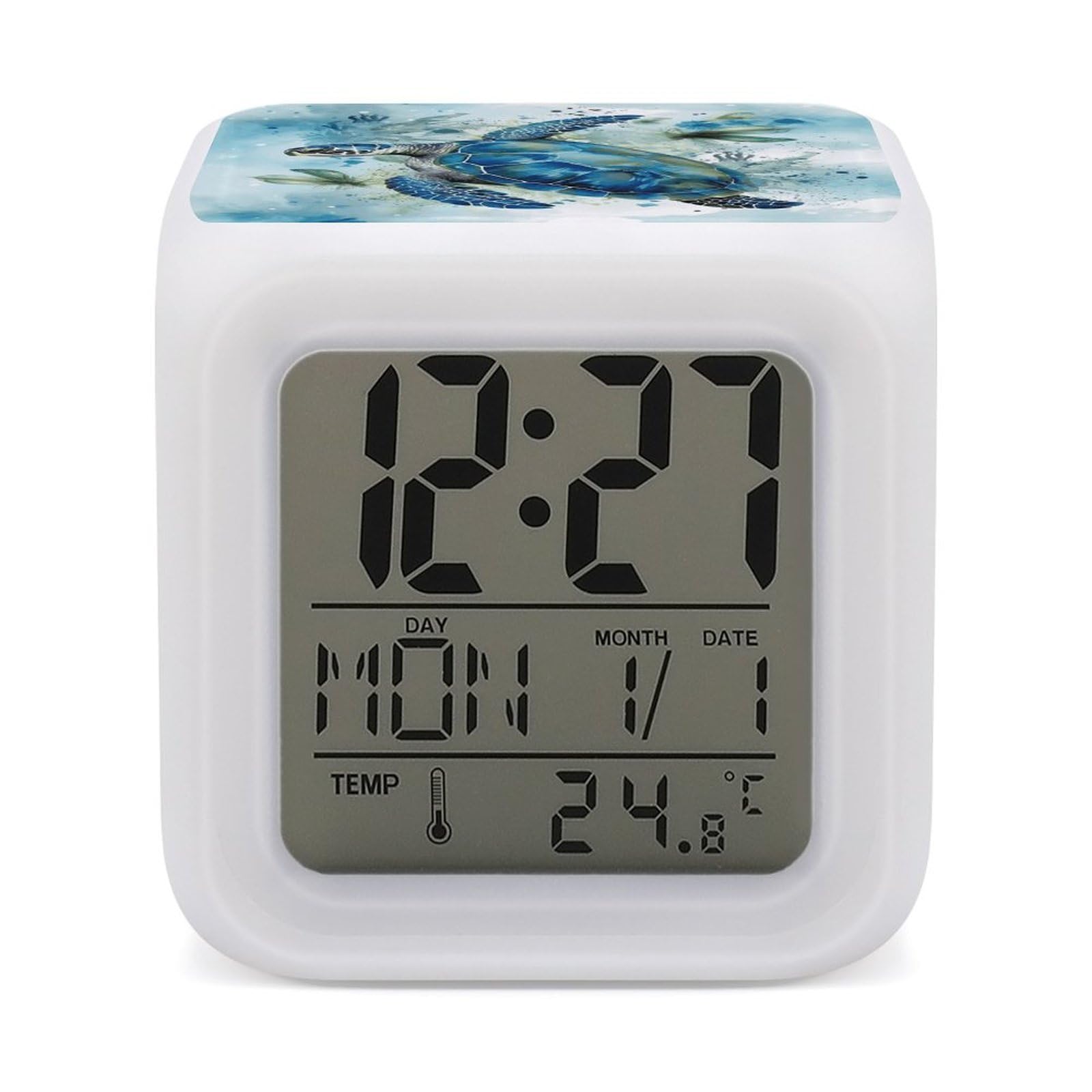 VstaDank Sea Turtle-Blue Digital Alarm Clock LED Display Screen Color Change Alarms Clock Smart Alarm Clock Wake Up Digital Clocks with 7 Color Nightlight for Bedroom