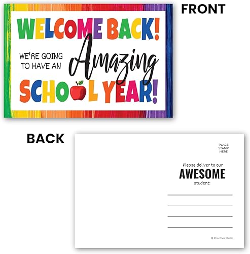 Miniatura 3 de Pink Pixie Studio 30 postales en blanco con temática de bienvenida de regreso a la escuela de 4 x 6 pulgadas para que los profesores las envíen a