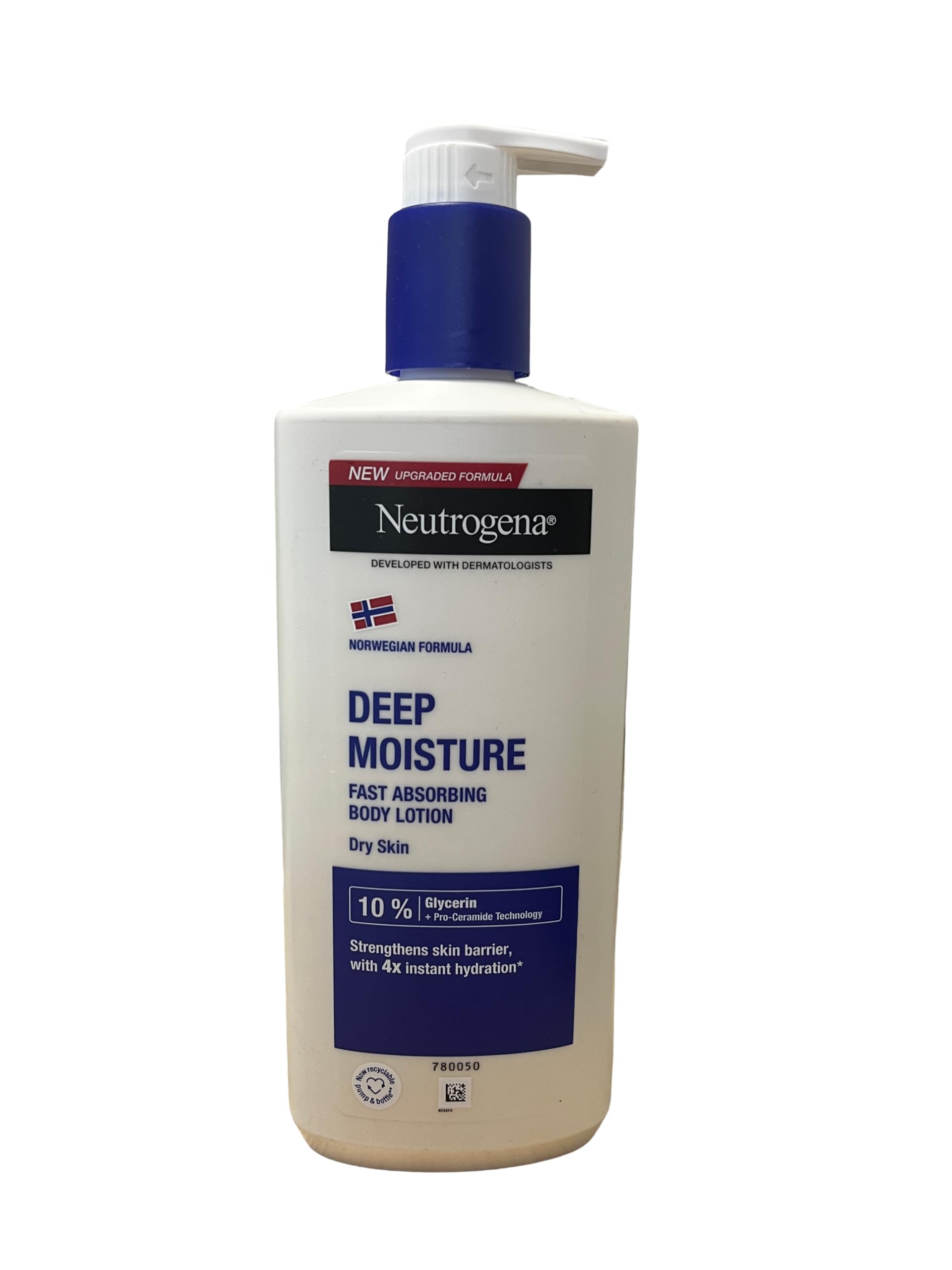 Neutrogena Norwegian Formula Deep Moisture Fast-Absorbing Body Lotion 400ml, Non-Greasy Body Moisturiser for Dry Skin with 10% Glycerine and Pro-Ceramide Technology, Provides 72-Hour Moisturisation
