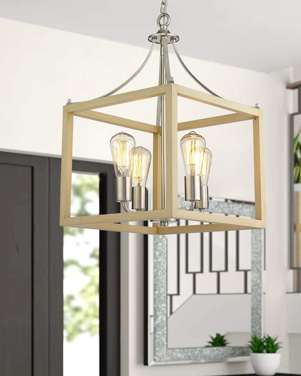Best Deal Zeyu Foyer Lantern 4-Light Chandelier, Modern Pendant Hanging Light for Hall Dining Room, Wood Grain and Satin Nickel Finish, ZJF12-4 WD+SN Flash Deals - 80% OFF Zeyu Foyer Lantern 4-Light Chandelier, Modern Pendant Hanging Light for Hall Dining Room, Wood Grain and Satin Nickel Finish, ZJF12-4 WD+SN