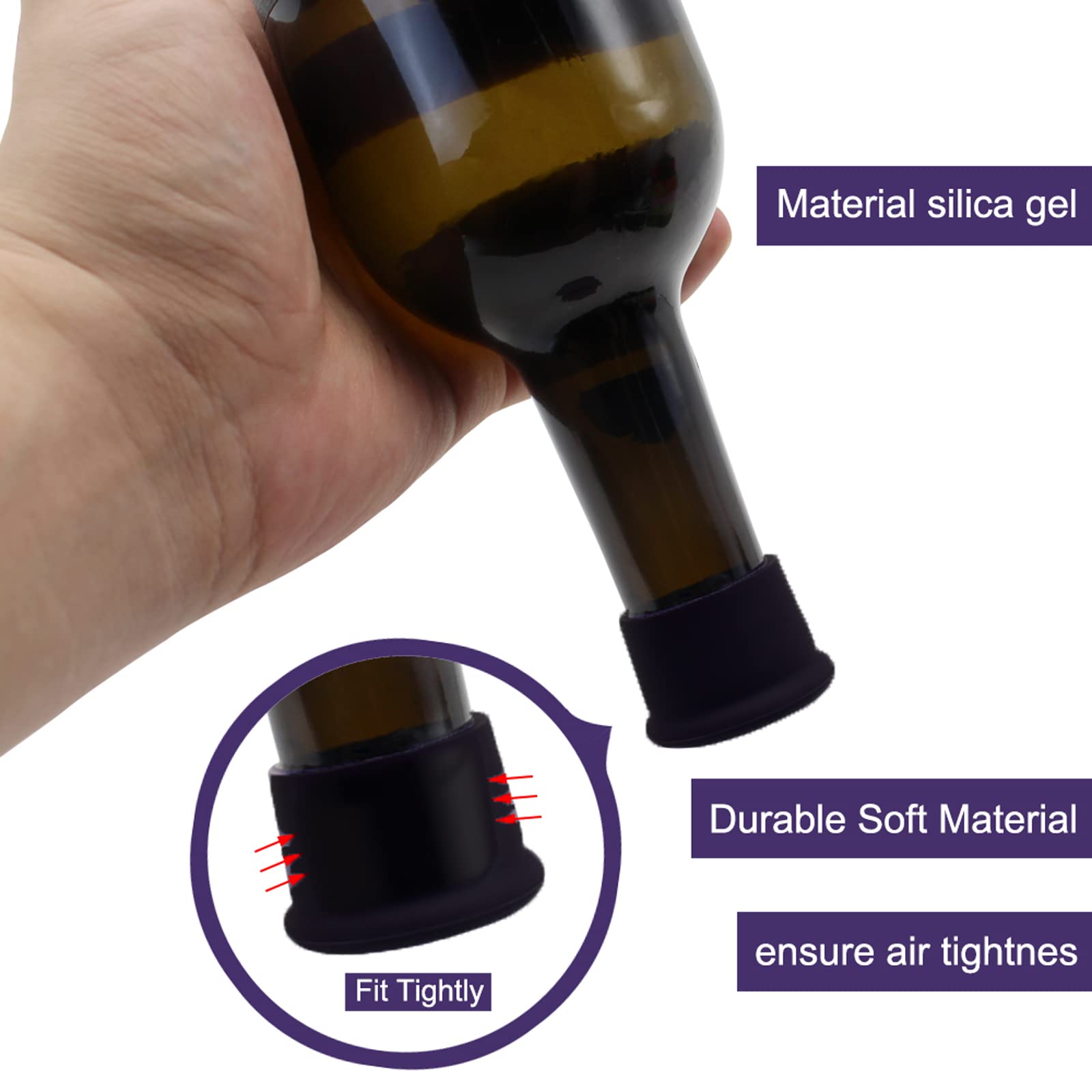 6 Tappi In Silicone Per Bottiglie - Riutilizzabili, Ermetici, Per Vino, Champagne E Birra