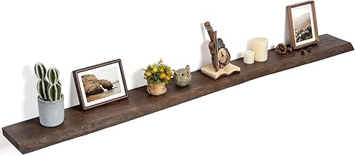 Miniatura 11 de Estantes flotantes para decoración de pared, estantes flotantes rústicos de madera maciza de olmo con borde vivo, estantes de pared con soporte