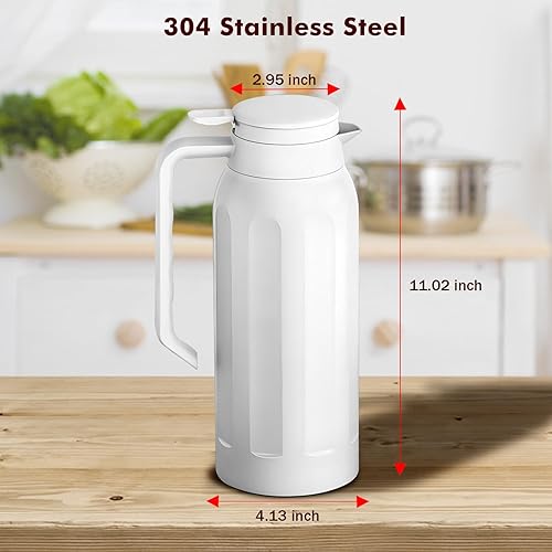 Miniatura 2 de Stainless Steel Thermal Coffee Carafe Dispenser, Unbreakable Double Wall Vacuum Thermos Flask Large Capacity 40oz 1.2L Water Tea Pot Beverage