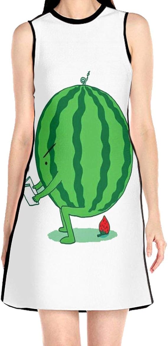 Amazon Co Jp レディース ワンピース ドレス ノースリーブ ラウンドネック 膝上 キレイ スイカ うんこ 春夏 通勤 デート 旅行 ファッション