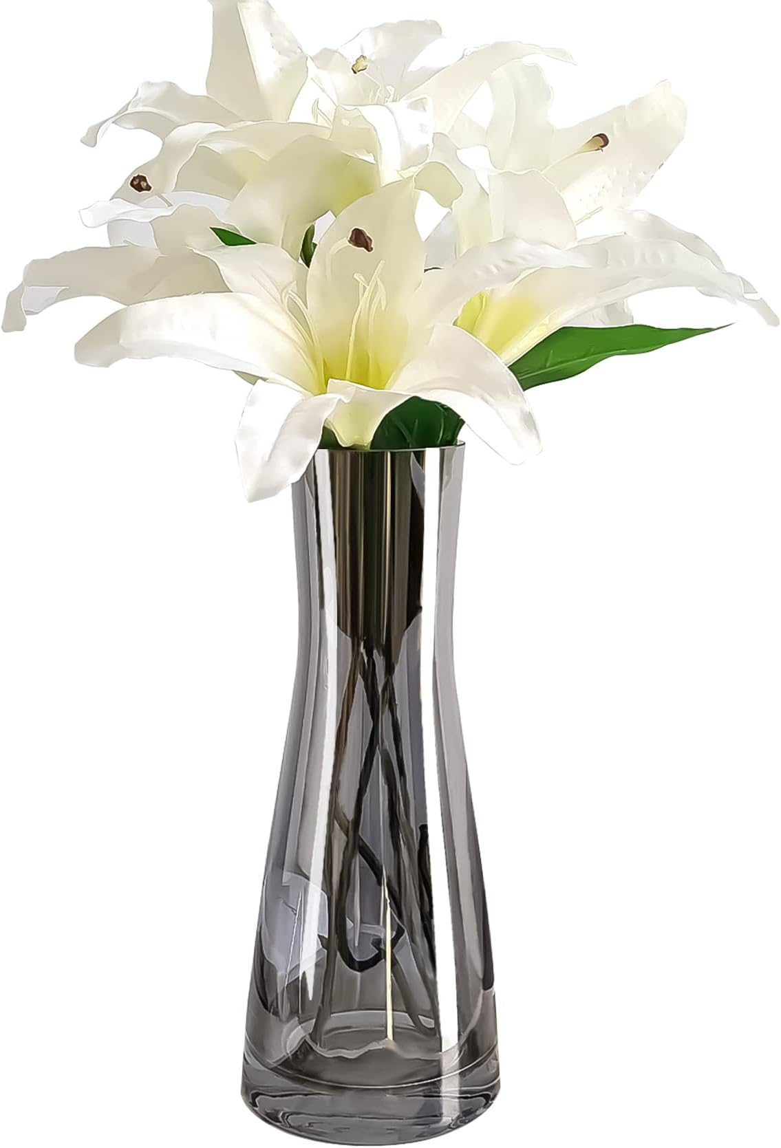 Aoderun Flower Vase for Decor 10" Clear Glass Vase for Centerpieces Large Vases for Flowers Dried Flower Home Decor Living Room Kitchen Office Wedding(Grey)