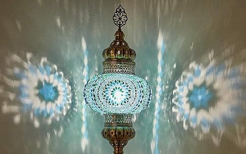 Miniatura 2 de DEMMEX Lámpara de pie de mosaico marroquí turco de 10 pulgadas de tamaño más grande, lámpara de pie oriental exótica de vidrio de mosaico colorido