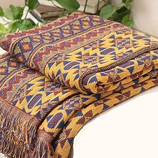 VANJOROY Bohemian Sofa Throw Blanket with Tassels, 100% Handwoven Cotton Knitted Armchair Throw for Couch, Sofa and Bed (180*230cm/70.87*90.55in)
