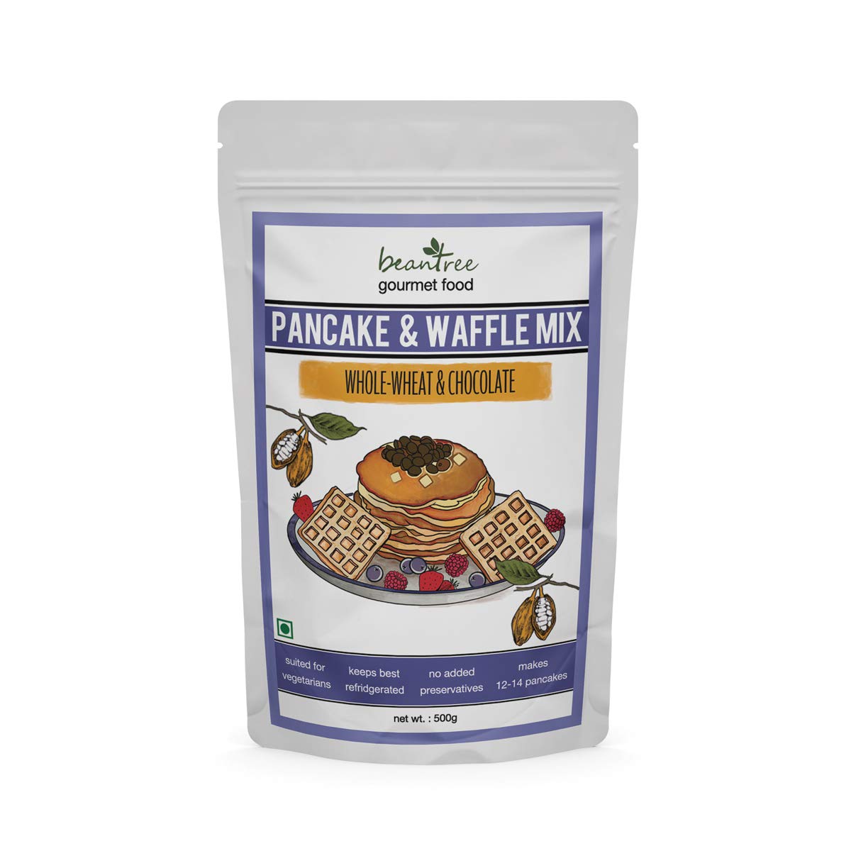 Beantree Pancake Mix, Whole Wheat and Chocolate - 500 grams