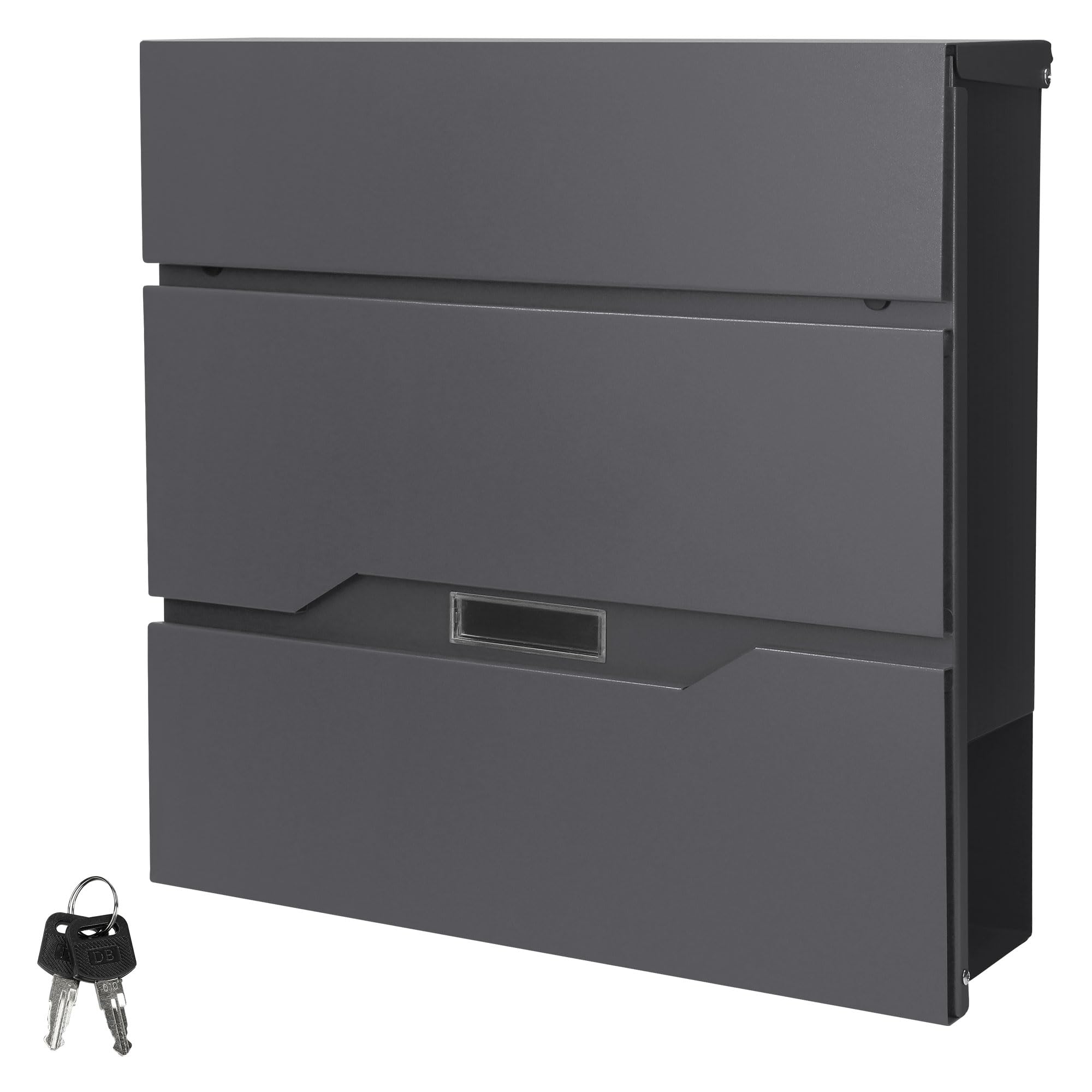 ECD Germany Cassetta Postale da Parete Design Moderno - 37x11x36,5 cm - in Acciaio Inox Verniciato a Polvere - Buca Lettere a Muro con Porta-Giornale 2 Chiavi incl. Materiale di Montaggio Antracite