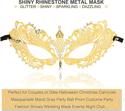 Miniatura 4 de Máscara de mascarada para mujer, estilo veneciano, con diamantes de imitación brillantes, para fiesta, de metal