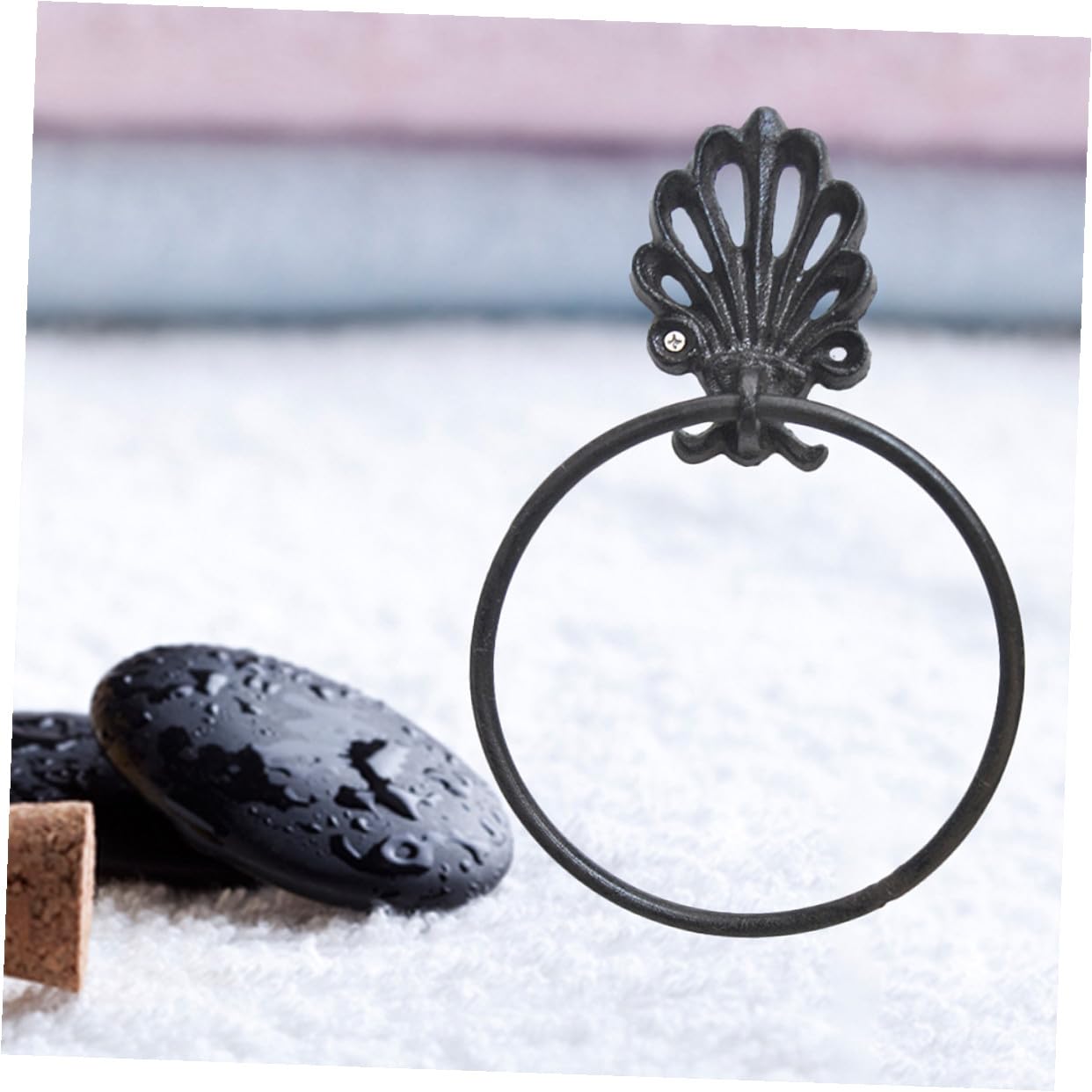 2 Toalleros para Colgar Toallas Negro Anillo Redondo de Hierro Forjado Resistentes al Desgaste Incluye Accesorios de Instalación para Baño Moderno