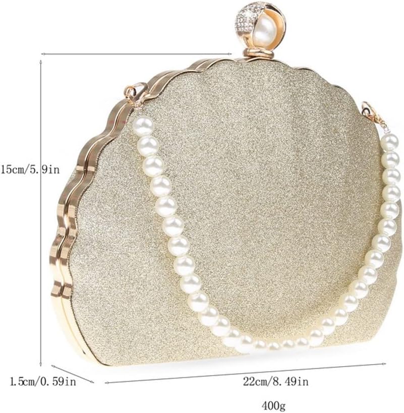 Women Sequined Day Clutch Pearl Diamonds With Beaded Shoulder Chain Small Evening Bags Purse