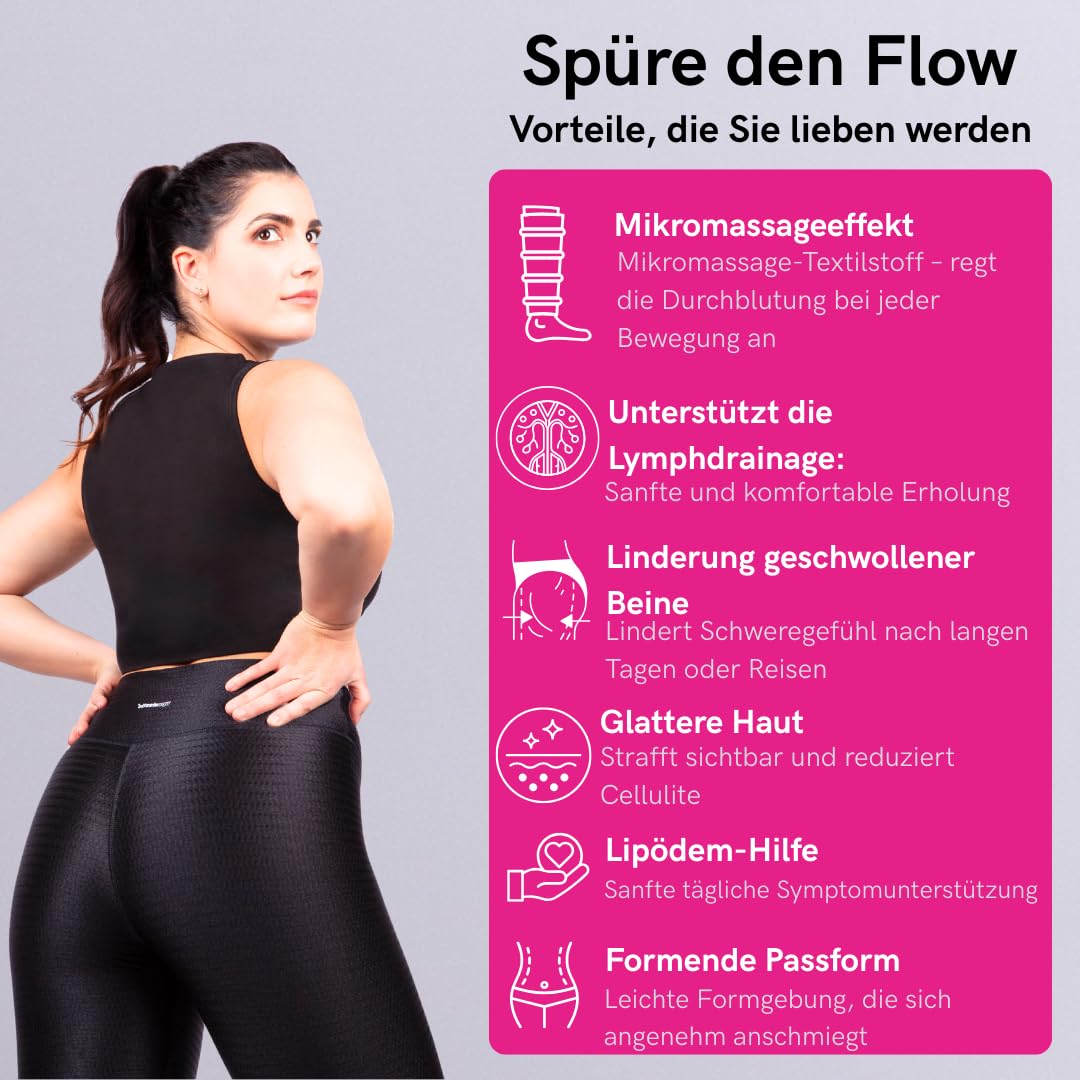 LIPOELASTIC Flow Kompressionsleggings Damen | 3D-Massage-Struktur, ideal bei Lipödem, Sport & Alltag - hoch tailliert