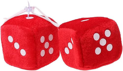 Paquete de 2 dados peludos para espejo de automóvil, 6 opciones de color, dados colgantes de felpa con ventosa fuerte, accesorio clásico retro de