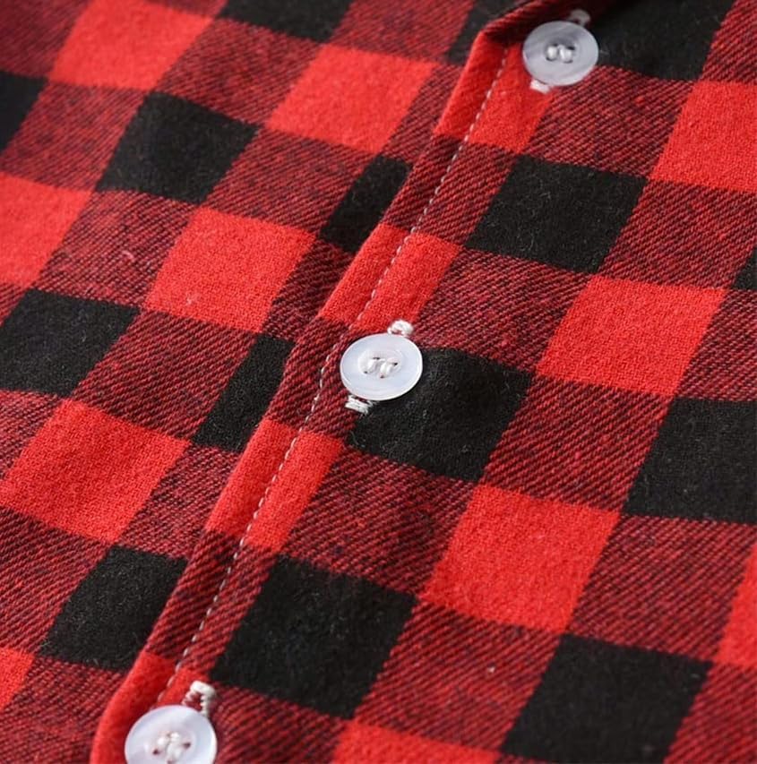 QZH.DUAO Kids Plaid Holiday Christmas Pajamas,Boys & Girls Flannel Button Down Sleepwear Pajamas Set - Image 5