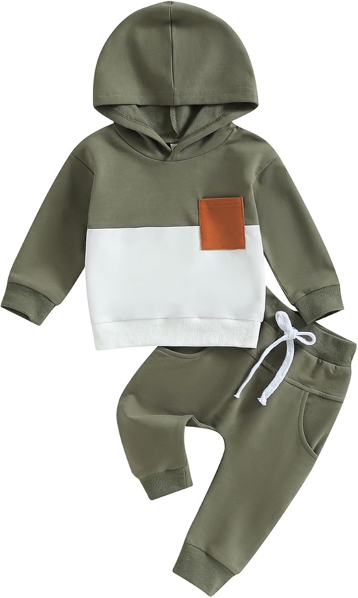 Infant Baby Boy Fall Winter Clothes Outfit Hooded Long Sweatshirt Pant Set