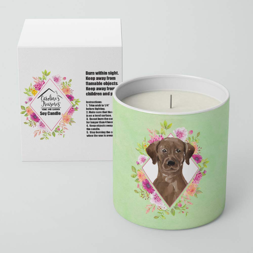 Carolines Treasures Schokoladen-Labrador, grüne Blumen, 284 ml, dekorative Soja-Duftkerzen, mehrfarbig
