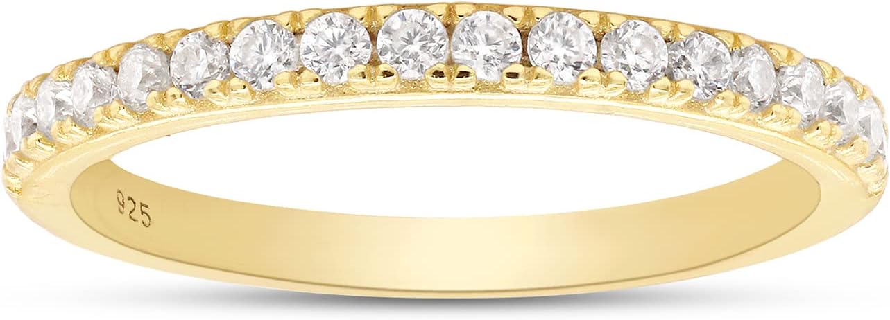 Moissanite & Lab Grown Diamond Half Eternity 3 Row Band Curved Chevron Twisted Infinity Wedding Band Guard Ring for Women 14K Gold Over Sterling Silver, Filigree Channel Set Promise Stackable Rings