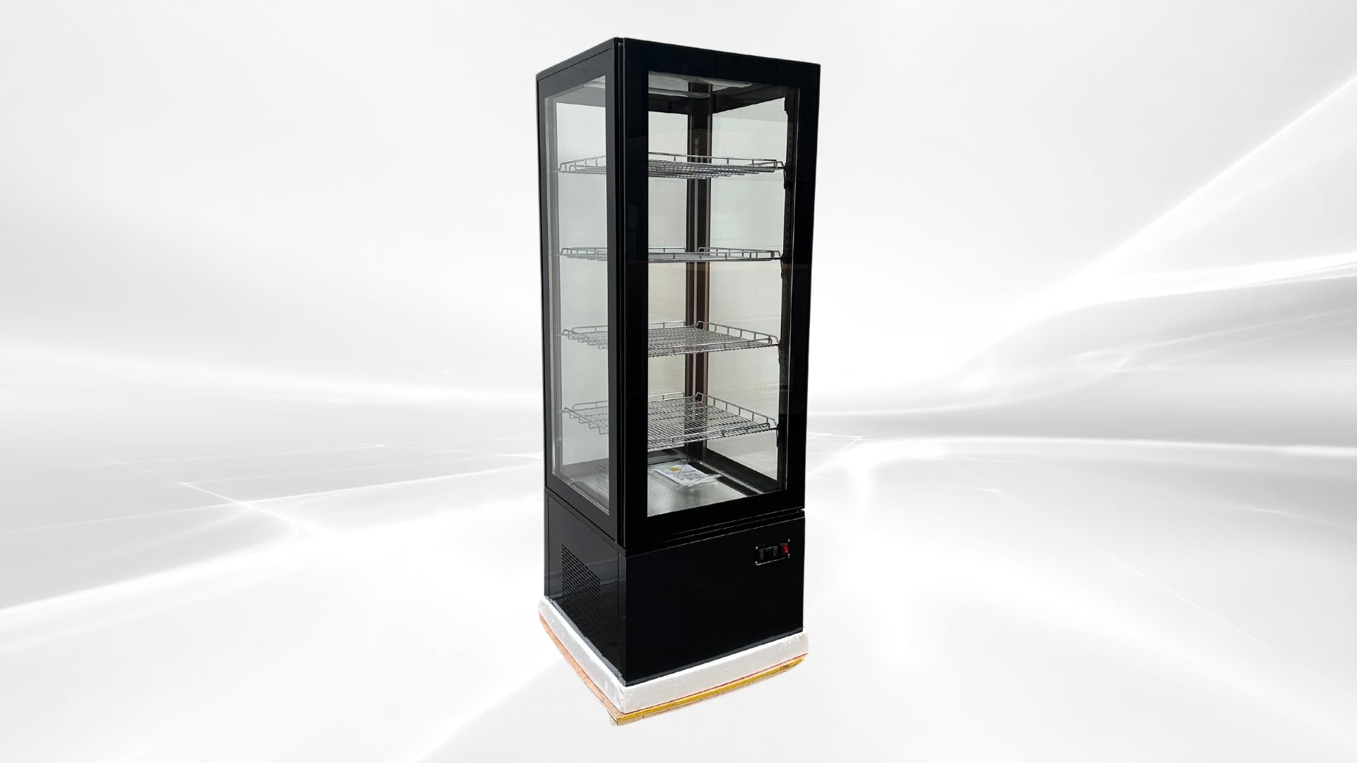 Elite Kitchen Supply Commercial Glass Display Refrigerator, 400L Capacity, 4-Side Double Tempered Glass, LED Lighting, Digital Temperature Control CL-400