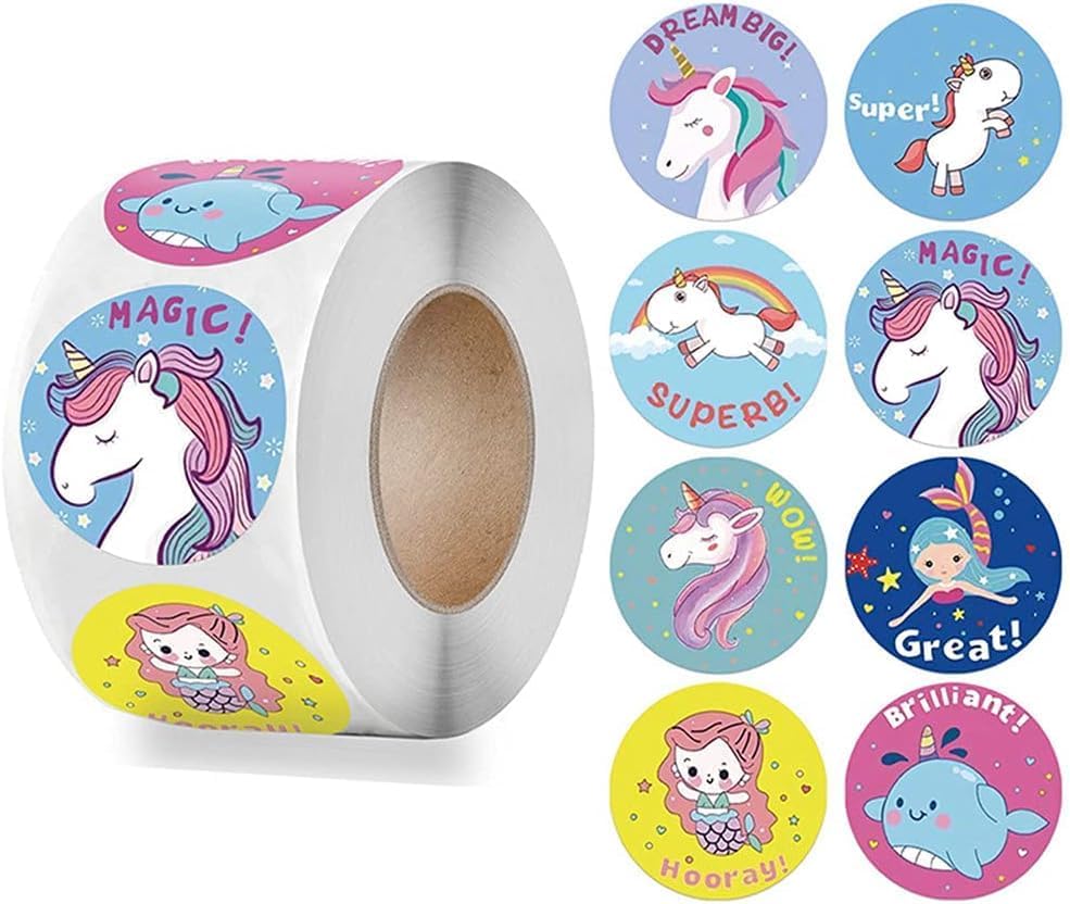 Image of 1000pcs Watercolor Thank You Stickers, Round Thank You Adhesive Sticker for Small Business Wedding Supplies Packing Stickers Gift Wrap (2, Mix Design Unicorn Stickers)