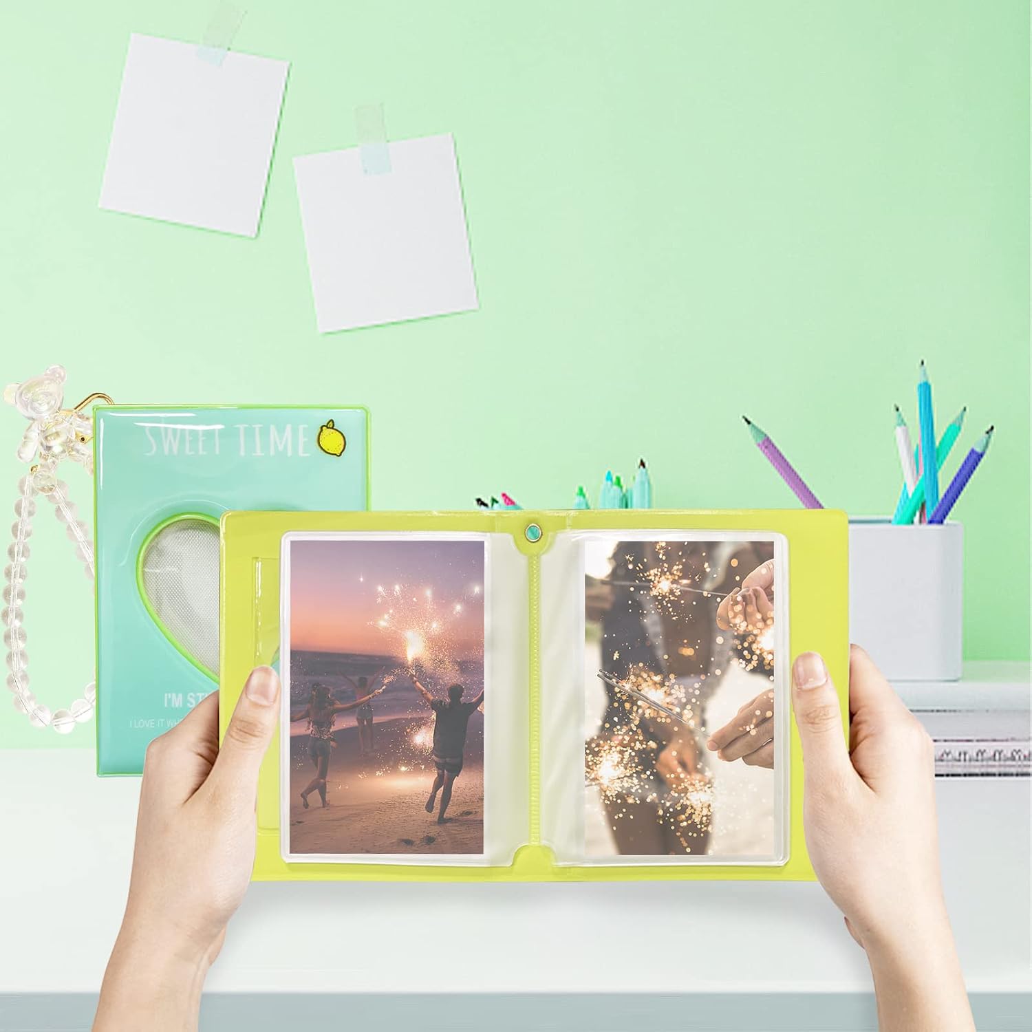 2 Pcs Kpop Photocard Holder Book,3 Inch Mini Photo Album,Photocard Binder Photo Album,Small Photo Card Book with Hollow Cover and Crystal Pendants,for Collecting Photos,Travel Record Book