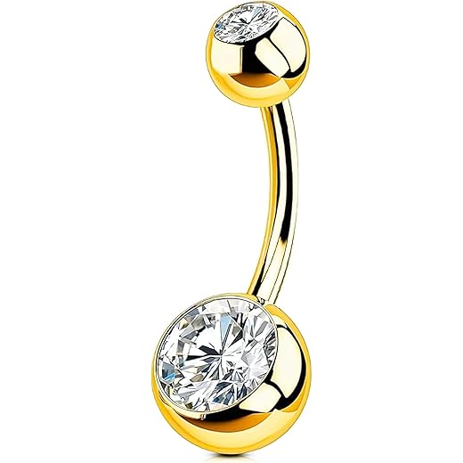 316L Stainless Steel Double Crystal Belly Button Ring