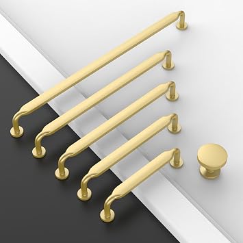 Amerdeco 10 Pack Brushed Gold Cabinet Pulls 3 Inch(76mm) Hole Centers Kitchen Cabinet Handles Solid Zinc Alloy Cabinet Hardware Drawer Pulls ZH0051