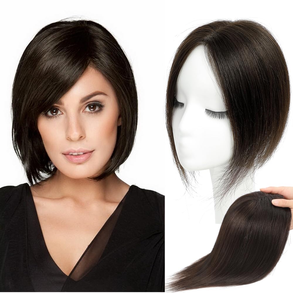 Lagomance 100% Real Human Hair Topper for Women Human Hair Pieces for Women 10 inch Dark Brown Hair Hoppers Swiss Base Hairpieces for Thinning Hair#2