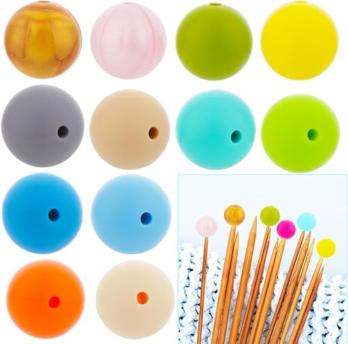 12 tapones de aguja de tejer de cuentas, de silicona de forma redonda, protectores de puntos, cubierta de punta de aguja, herramienta de tejer para