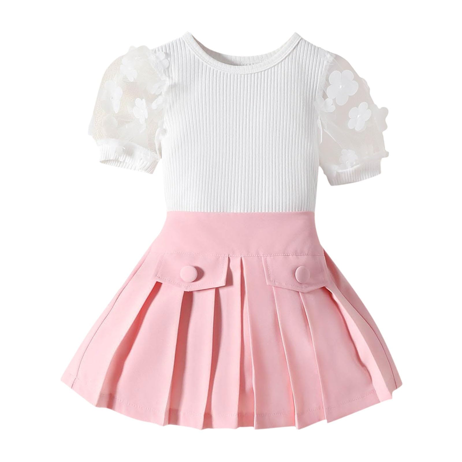 Conjunto de Faldas para niña pequeña, Ropa para Primavera y Verano, Chaleco de Punto sin Mangas + Conjunto de Falda Plisada de línea A Ternos De Vestir