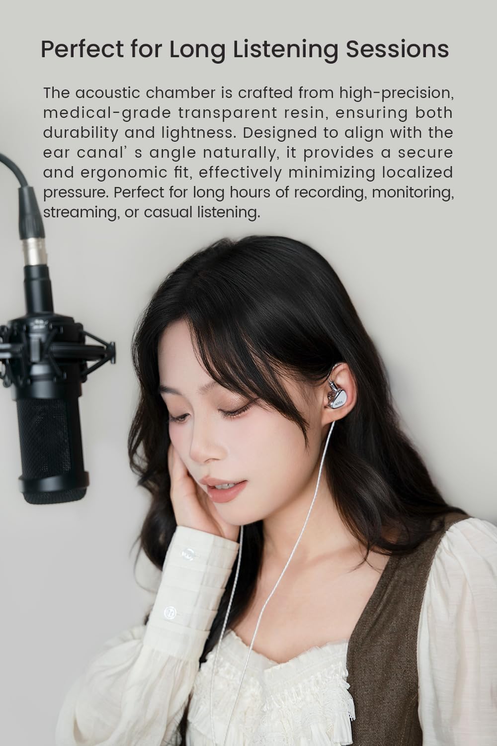 TANCHJIM NORA Professional In-Ear Monitors, 1DD DTM5 HIFI IEM with Lightweight Resin Shell, Vocal & Instrument Enhancing Wired Earphones Suitable for Long-Time Live Stream, Audio Recording - 3.5/4.4mm