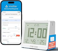 Meross WiFi Thermometer Hygrometer Smart with Large Screen, Humidity Temperature Sensor Supports Alert and Notification, Compatible with Matter, Apple HomeKit, Alexa and Google Home (Hub Required)