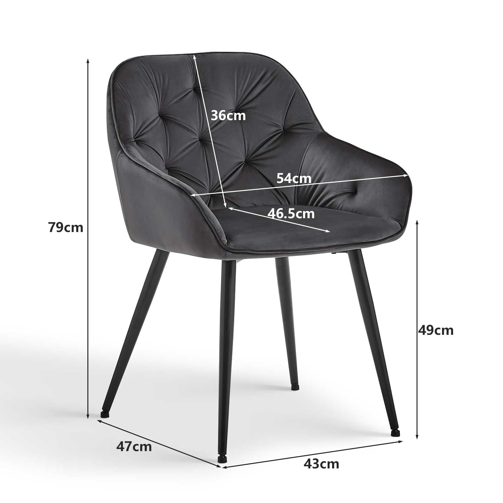CLIPOP Eetkamerstoel 2/4st Set fluweel Stoel met armleuningen en metalen poten Gestoffeerde stoel Keukenstoel Lounge stoel Vrijetijdsstoel (2, Blauw